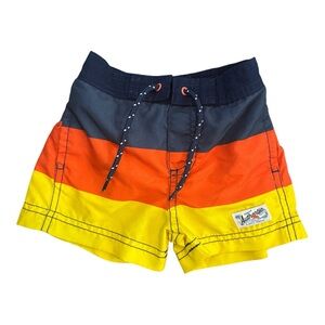 Baby Boy’s Colorblock Swim Trunks in Navy, Orange & Yellow with liner Size 12mo